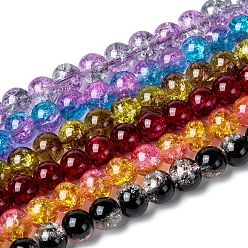 Mixed Color Two Tone Crackle Glass Beads Strands, Round, Mixed Color, 4mm, Hole: 1.1~1.3mm, about 200pcs/strand, 31.4 inch