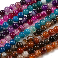 Mixed Color Natural Agate Strands, Dyed, Round, Mixed Color, 8mm in diameter, Hole: 1mm
