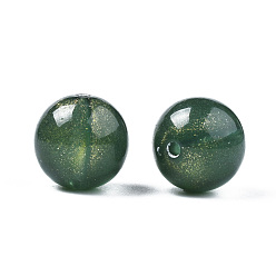Vert Foncé Perles acryliques opaques, Couleur de deux tons, avec de la poudre de paillettes, ronde, vert foncé, 15.5x15mm, Trou: 2mm, environ210 pcs / 500 g
