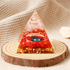 Red Resin Orgonite Pyramid Home Display Decorations, with Natural Gemstone Chips, Red, 60x60x60mm