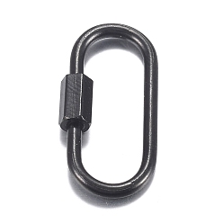 Negro 304 encantos de bloqueo de mosquetón de rosca de acero inoxidable, para hacer collares, oval, electroforesis negro, 21x11x4 mm, tornillo: 7x4 mm