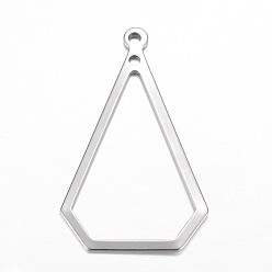 Stainless Steel Color 304 Stainless Steel Open Pendants, Teardrop, Stainless Steel Color, 39x23x1mm, Hole: 1.8mm