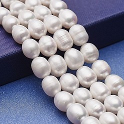 White Natural Cultured Freshwater Pearl Beads Strands, Potato, White, 9~12x8.5~9mm, Hole: 0.5mm, about 36~39pcs/strand, 14.96~15.35 inch(38~39cm)
