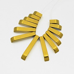 Golden Plated Rectangle Non-magnetic Synthetic Hematite Beads Strands, Graduated Fan Pendants, Focal Beads, Golden Plated, 12~30x4x4mm, Hole: 1mm, about 13pcs/strand, 1.96 inch