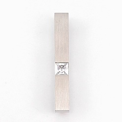 Stainless Steel Color 304 Stainless Steel Pendants, with Cubic Zirconia, Rectangle, Stainless Steel Color, 33x5x6mm, Hole: 4x5mm