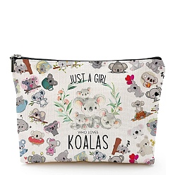 Koala Bolsa de almacenamiento de maquillaje de algodón y lino, neceser de viaje multifuncional, bolso de mano con cremallera para mujer, koala, 18x25 cm