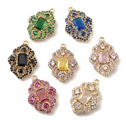 Mixed Color Brass with K9 Glass & Rhinestone Pendants, Light Gold, Flower Charms, Mixed Color, 22x15.5x5.5mm, Hole: 1.5mm