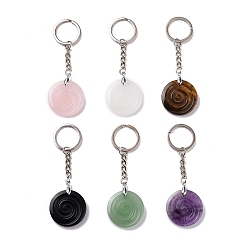 Pierre Mélangete Porte-clés pendentif vortex de pierres précieuses naturelles, avec anneau porte-clés en laiton, 9 cm