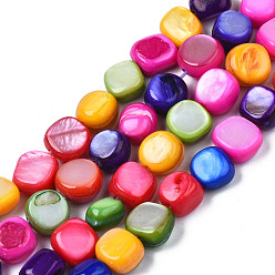 Colorful Natural Trochid Shell/Trochus Shell Beads Strands, Dyed, Flat Round, Colorful, 5~9x1~6mm, Hole: 0.8mm, about 49~50pcs/strand, 15.16 inch~15.87 inch(38.5cm~40.3cm)