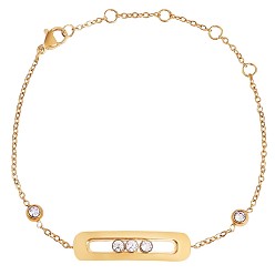 Golden 430 Stainless Steel Cubic Zirconia Oval Link Bracelets, Jewelry Gift for Women, Golden, 6-1/4 inch(16cm)