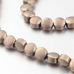 Antique Bronze Plated Electroplate Non-magnetic Synthetic Hematite Bead Strands, Frosted, Flat Round, Antique Bronze Plated, 4x3mm, Hole: 1mm, about 100pcs/strand, 15.7 inch