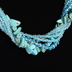 Turquesa Sintético Turquesa sintética collares multifilares, con perlas de vidrio y broches de langosta, 17.71 pulgada ~ 18.11 pulgada