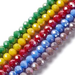 Mixed Color Electroplate Glass Beads Strands, AB Color, Faceted, Rondelle, Mixed Color, 8x6mm, Hole: 1mm, about 68pcs/strand, 15.3 inch