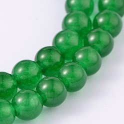 Зеленый Окрашенные естественный нефрит круглый шарик нити, зелёные, 6 мм, отверстие : 1 мм, около 64 шт / нитка, 15.4 дюйм