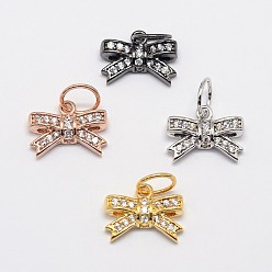Mixed Color CZ Brass Micro Pave Cubic Zirconia Bowknot Bow Charms, Mixed Color, 9x13x3mm, Jump Ring: 6x0.8mm
