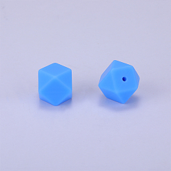 Dodger Blue Hexagonal Silicone Beads, Chewing Beads For Teethers, DIY Nursing Necklaces Making, Dodger Blue, 23x17.5x23mm, Hole: 2.5mm