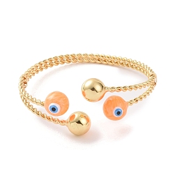 Naranja Brazalete abierto con mal de ojo esmaltado, joyas de latón chapado en oro real 18k para mujer, naranja, diámetro interior: 2-1/2 pulgada (6.5 cm)
