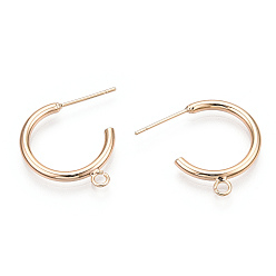 Real 18K Gold Plated Brass Stud Earring Findings, Half Hoop Earrings, with Loop, Nickel Free, Real 18K Gold Plated, 23x24x2mm, Hole: 2mm, pin: 0.7mm