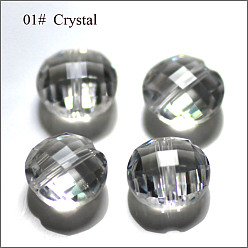 Clair Imitations de perles de cristal autrichien, grade de aaa, facette, plat rond, clair, 12x6.5mm, Trou: 0.9~1mm