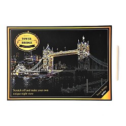 Building Scratch Rainbow Painting Art Paper, DIY Night View of the City, with Paper Card and Sticks, Tower Bridge, London, 40.5x28.4x0.05cm