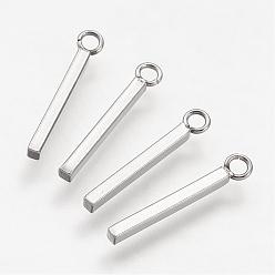 Stainless Steel Color 304 Stainless Steel Pendants, Cuboid, Stainless Steel Color, 18x1.5x1.5mm, Hole: 1.5mm