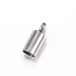 Stainless Steel Color 304 Stainless Steel Cord Ends, Stainless Steel Color, 7.5x3.5mm, Hole: 1.5mm, Inner Diameter: 3mm