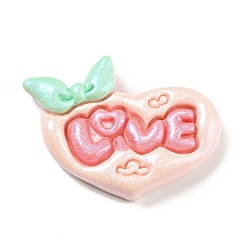 Pink Opaque Resin Cabochons, Fluorescent Word Love Cabochons, Heart, Pink, 23x32x7mm