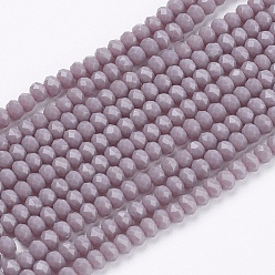 Violet Opaque Solid Color Glass Bead Strands, Imitation Jade, Faceted, Rondelle, Violet, 3x2mm, Hole: 0.8mm, about 185~190pcs/strand, 14.9~17.3 inch(38~44cm)