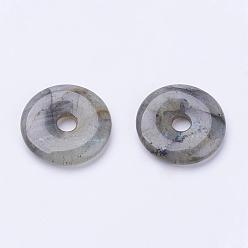 Labradorite Natural Labradorite Pendants, Donut/Pi Disc, Donut Width: 11~12mm, 28~30x5~6mm, Hole: 6mm