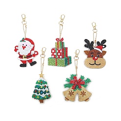 Mixed Shapes Christmas Theme DIY Diamond Painting Keychain Kit, Including Acrylic Board, Keychain Clasp, Bead Chain, Resin Rhinestones Bag, Diamond Sticky Pen, Tray Plate and Glue Clay, Mixed Shapes, 150x80mm, 5pcs/set