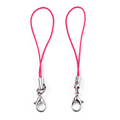 Cerise Polyester Cord Mobile Straps, with Platinum Plated Alloy Findings, Cerise, 6.5~7cm