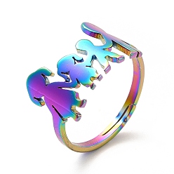 Rainbow Color Ion Plating(IP) 201 Stainless Steel Family Adjustable Ring for Women, Rainbow Color, US Size 5 1/4(15.9mm)