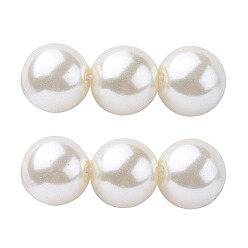 Floral White Eco-Friendly Grade A Glass Pearl Beads, Pearlized, Round, Floral White, 6mm, Hole: 1.2~1.5mm, about 68pcs/Strand, 16''(40.64cm)