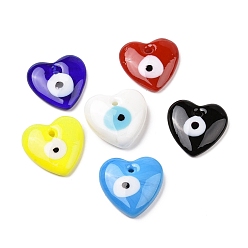 Mixed Color Handmade Evil Eye Lampwork Pendants, Heart, Mixed Color, 36x35x7.5mm, Hole: 3.5mm