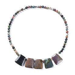 Indian Agate Round & Trapezoid Natural Gemstone Beaded Necklaces, with Brass Screw Clasps, Indian Agate, 18.1 inch