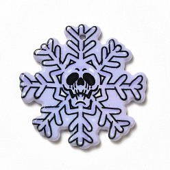 Snowflake Christmas Printed Acrylic Pendants, with Skull Pattern Charm, Snowflake Pattern, 36x36x2.5mm, Hole: 1.8mm