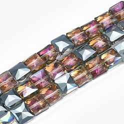 Colorful Electroplate Glass Beads Strands, Faceted, Square, Colorful, 8x8x5.5mm, Hole: 1mm, about 80pcs/strand, 25.1 inch