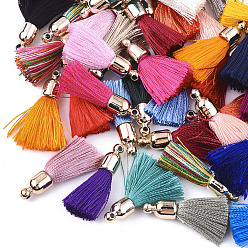 Mixed Color Polyester Tassel Pendant Decorations, with CCB Plastic Findings, Light Gold, Mixed Color, 25~30x6mm, Hole: 1.5mm