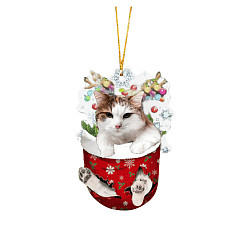 Белый Кот в рождественских чулках с украшениями, Акриловый котенок, подвесной орнамент для рождественской елки, украшения для домашней вечеринки, белые, 80 мм