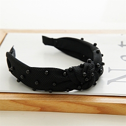 Noir Bandeaux de cheveux en tissu perlé en maille, Accessoires pour cheveux à nœud torsadé large pour femmes et filles, noir, 170x30mm