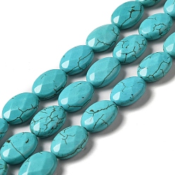 Dark Turquoise Natural Howlite Beads Strands, Dyed, Faceted, Oval, Dark Turquoise, 18x13x7mm, Hole: 1.4mm, about 22pcs/strand, 15.16 inch(38.5cm)