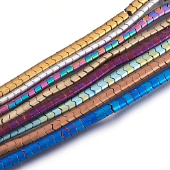 Mixed Color Electroplate Non-magnetic Synthetic Hematite Bead Strands, Frosted, Wave, Mixed Color, 5.5x4x3mm, Hole: 1mm, about 120~122pcs/strand, 15.7 inch~16.1 inch(40~41cm)