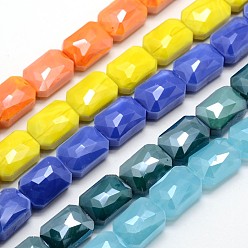 Mixed Color Electroplate Glass Beads Strands, Pearl Luster Plated, Faceted Rectangle, Mixed Color, 14x10x7~9mm, Hole: 1mm, about 25pcs/strand, 14.1 inch