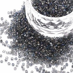 Gray Glass Cylinder Beads, Seed Beads, Transparent Colours Rainbow, Round Hole, Gray, 1.5~2x1~2mm, Hole: 0.8mm, about 8000pcs/bag, about 1pound/bag