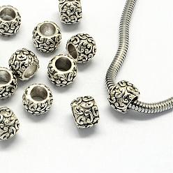 Antique Silver Alloy European Beads, Large Hole Beads, Rondelle, Antique Silver, 9.5x7mm, Hole: 5mm
