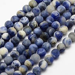 Sodalite Natural Sodalite Beads Strands, Frosted, Round, Dyed, 8mm, Hole: 1mm, about 48pcs/strand, 15.1 inch
