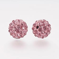 Розовый Бусины со стразами, полимерная глина , класс А, круглые, pave disco бусины, светло-розовый, 8x7.5 мм, отверстие : 1 мм