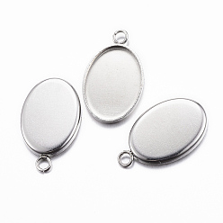 Stainless Steel Color 304 Stainless Steel Pendant Cabochon Settings, Plain Edge Bezel Cups, Oval, Stainless Steel Color, Tray: 14x10mm, 17.5x11x1.5mm, Hole: 2mm