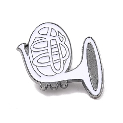 White French Horn Enamel Pin, Musical Instruments Alloy Badge for Backpack Clothes, Gunmetal, White, 24.5x28x1.5mm