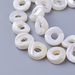 Other Sea Shell Shell Beads Strands, Donut, 15~15.3x15~15.7x4.8~8.6mm, Hole: 0.8mm, about 26pcs/strand, 15.5 inch(39.5cm)